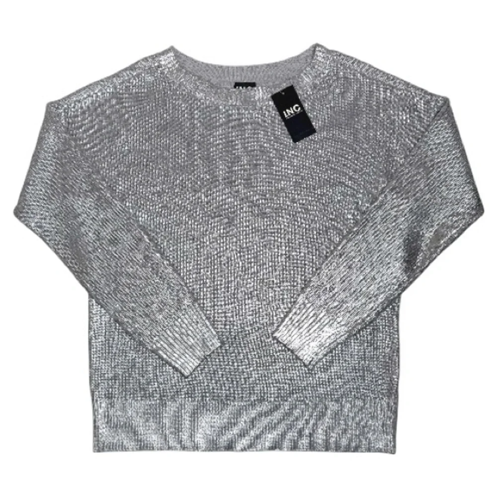 INC International Concepts Silver Foil Metallic Open-knit Sweater Size Small NWT